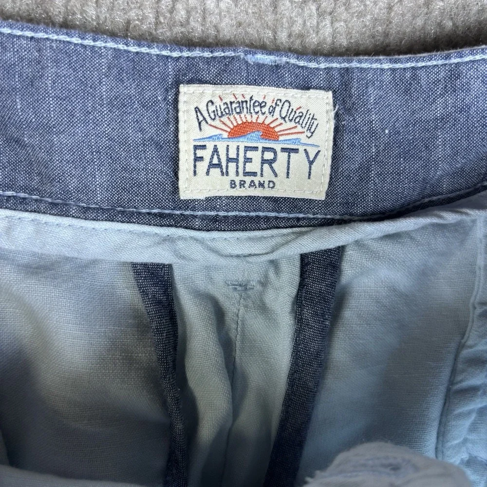 Faherty Brand Men's Light Blue Linen Blend Chino Shorts Size 36 Casual Beach